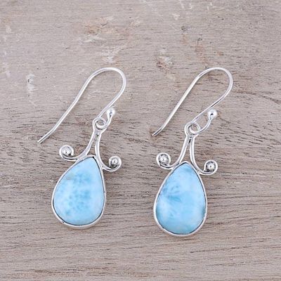 Alternate image for Drop-Shaped Larimar Dangle Earrings from India Celebratory Drops