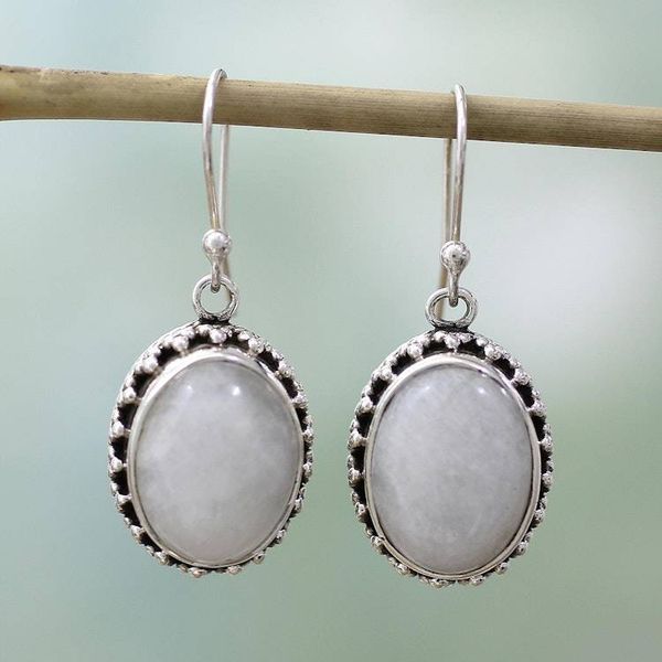 Alternate image for Moonstone Earrings Artisan Crafted in Sterling Silver Misted Moon