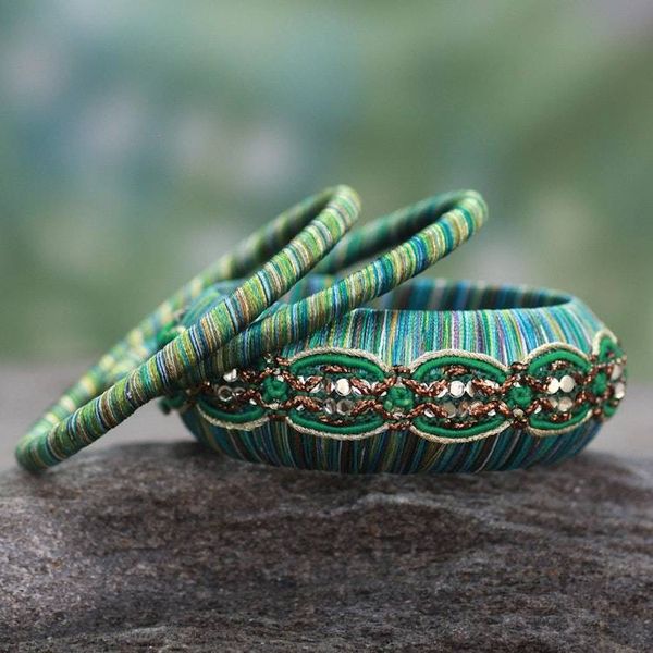 Alternate image for Fair Trade Embellished Bangle Bracelets Set of 3 Dreams in Aqua