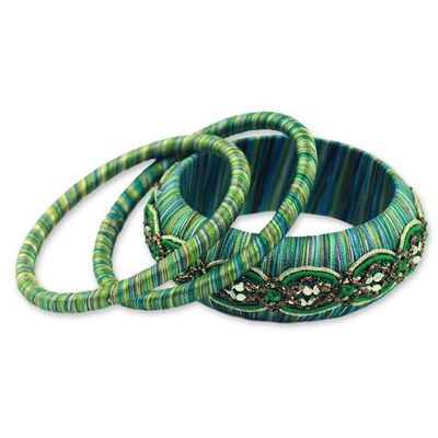 Alternate image for Fair Trade Embellished Bangle Bracelets Set of 3 Dreams in Aqua