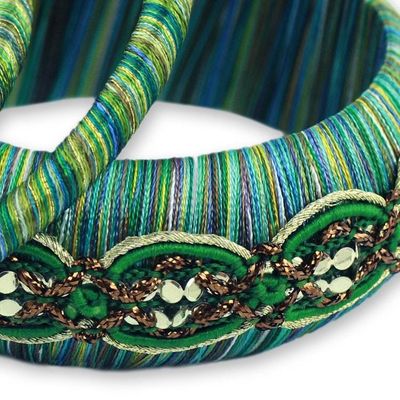 Alternate image for Fair Trade Embellished Bangle Bracelets Set of 3 Dreams in Aqua