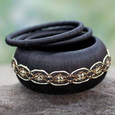 Alternate image for Black Embellished Bangle Bracelets Handmade India Set of 3 Royal Night