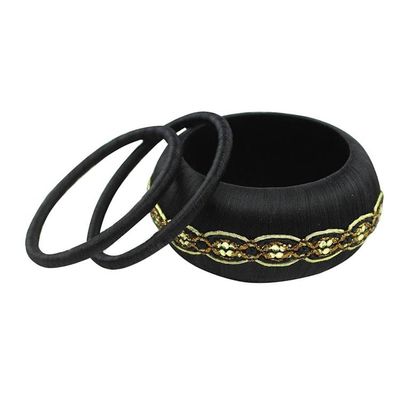 Alternate image for Black Embellished Bangle Bracelets Handmade India Set of 3 Royal Night