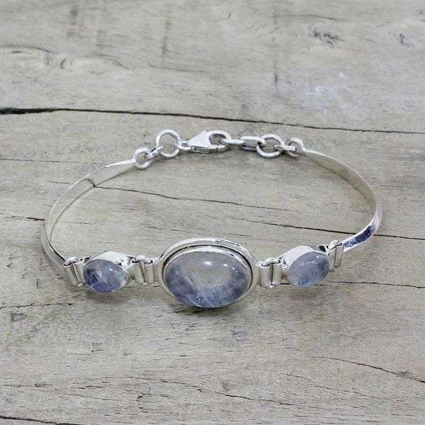 Alternate image for Sterling Silver Rainbow Moonstone Pendant Bracelet Icy Surface