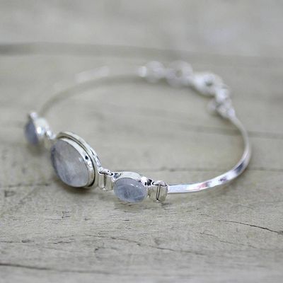 Alternate image for Sterling Silver Rainbow Moonstone Pendant Bracelet Icy Surface