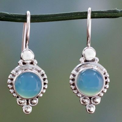 Alternate image for Classic India Jewelry Silver Earrings with Chalcedony Ocean Sky