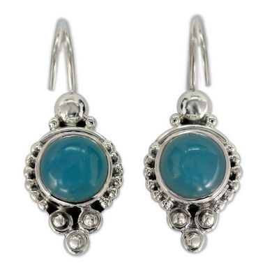 Alternate image for Classic India Jewelry Silver Earrings with Chalcedony Ocean Sky