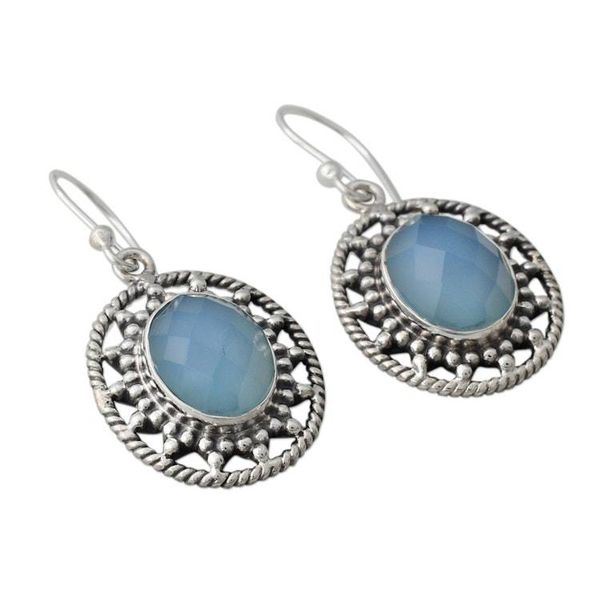 Alternate image for Fair Trade Silver Earrings with Pale Blue Chalcedony Azure Ice