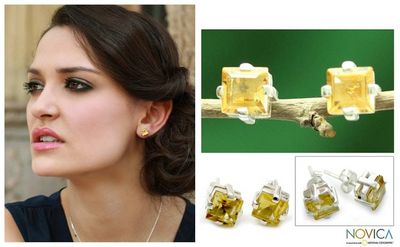 Alternate image for Sparkling Citrine Stud Earrings from India Golden Charm