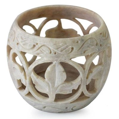 Alternate image for Handcrafted Soapstone Candle Holders Set 2 Fig Leaf