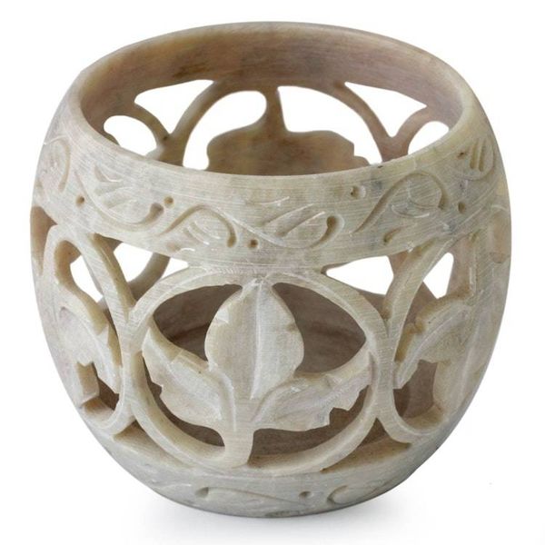 Alternate image for Handcrafted Soapstone Candle Holders Set 2 Fig Leaf