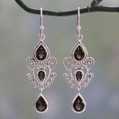Alternate image for Sterling Silver and Smoky Quartz Dangle Style Earrings Enchanted Princess