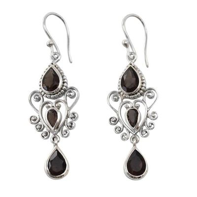 Alternate image for Sterling Silver and Smoky Quartz Dangle Style Earrings Enchanted Princess