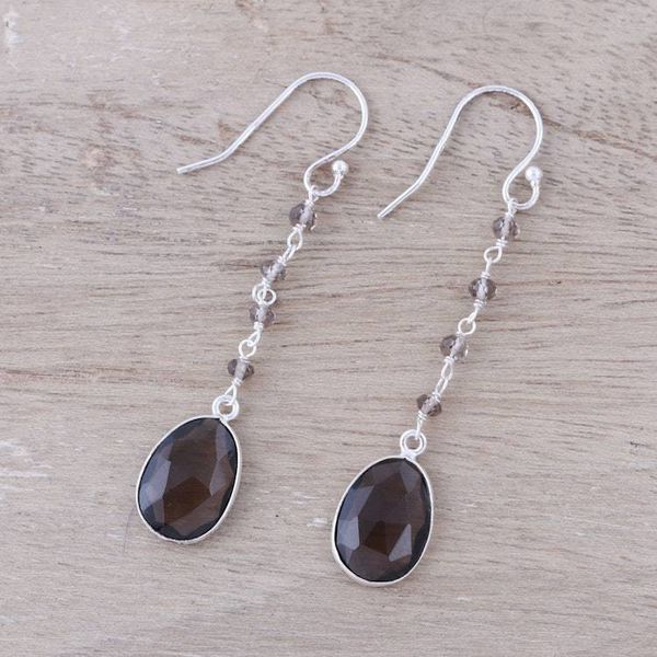 Alternate image for 7.5-Carat Smoky Quartz Dangle Earrings from India Raining Drops