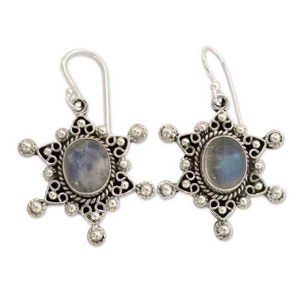 Alternate image for Rainbow Moonstone Earrings in Sterling Silver from India Radiant Star
