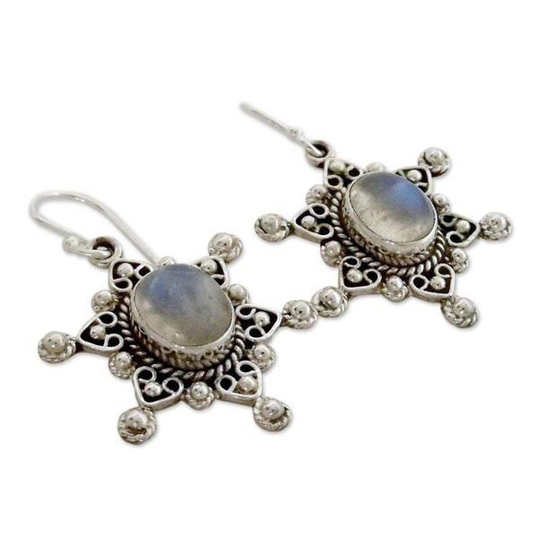 Alternate image for Rainbow Moonstone Earrings in Sterling Silver from India Radiant Star