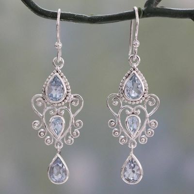 Alternate image for Blue Topaz Gemstone Dangle Earrings in 925 Sterling Silver Enchanted Princess