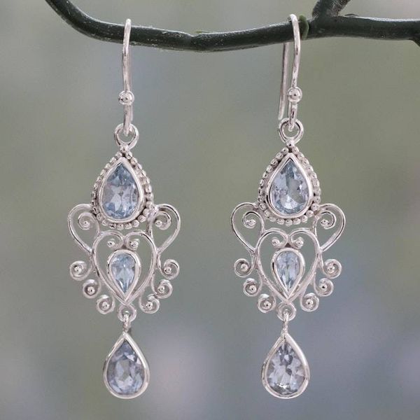 Alternate image for Blue Topaz Gemstone Dangle Earrings in 925 Sterling Silver Enchanted Princess