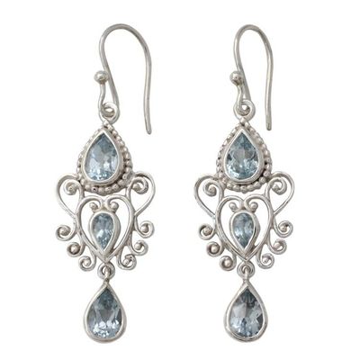 Alternate image for Blue Topaz Gemstone Dangle Earrings in 925 Sterling Silver Enchanted Princess