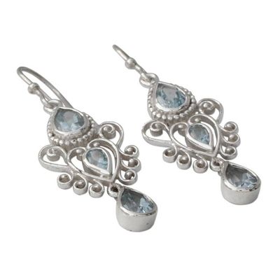 Alternate image for Blue Topaz Gemstone Dangle Earrings in 925 Sterling Silver Enchanted Princess