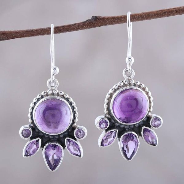 Alternate image for Amethyst and Sterling Silver Dot Motif Dangle Earrings Regal Bloom
