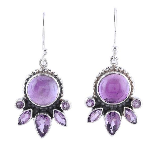 Alternate image for Amethyst and Sterling Silver Dot Motif Dangle Earrings Regal Bloom
