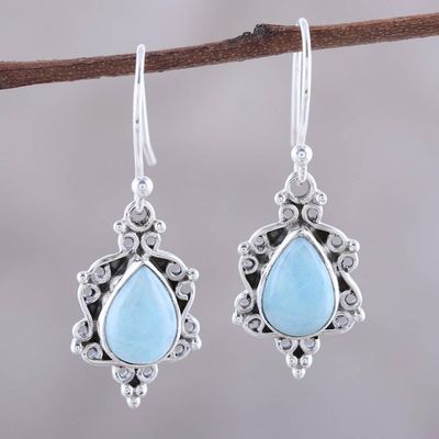 Alternate image for Larimar Teardrop and Sterling Silver Scrolls Dangle Earrings Elegant Sky