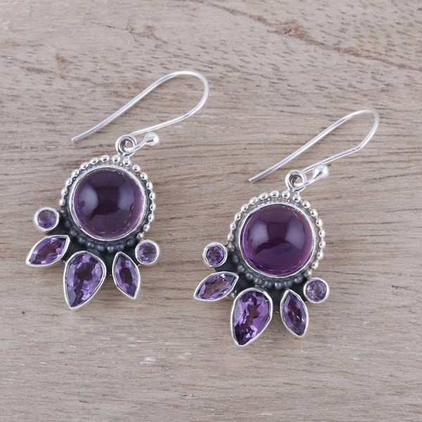 Alternate image for Amethyst and Sterling Silver Dot Motif Dangle Earrings Regal Bloom