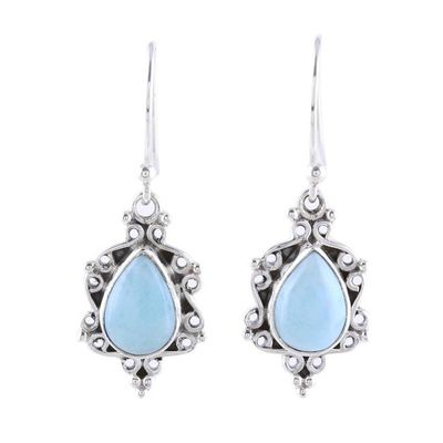Alternate image for Larimar Teardrop and Sterling Silver Scrolls Dangle Earrings Elegant Sky