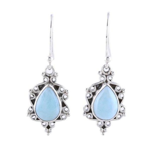 Alternate image for Larimar Teardrop and Sterling Silver Scrolls Dangle Earrings Elegant Sky