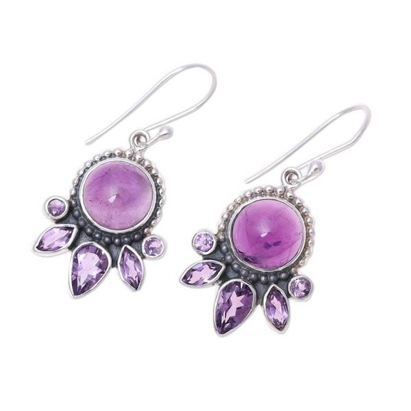 Alternate image for Amethyst and Sterling Silver Dot Motif Dangle Earrings Regal Bloom
