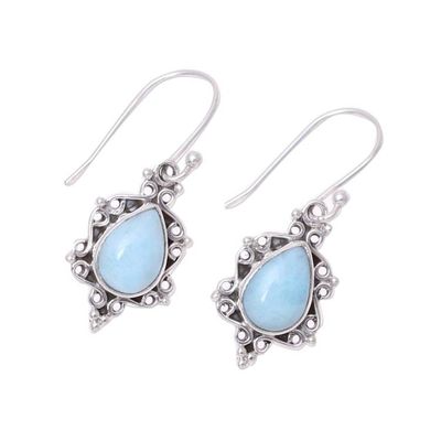 Alternate image for Larimar Teardrop and Sterling Silver Scrolls Dangle Earrings Elegant Sky