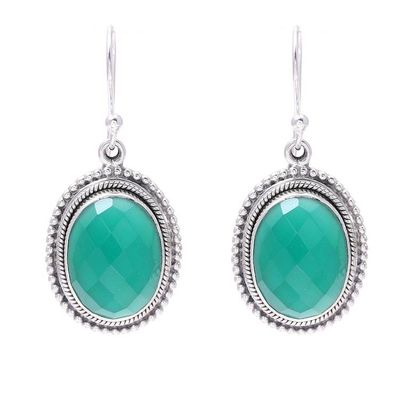 Alternate image for Oval Sterling Silver and Green Onyx Dreamy Dangle Earrings Dreams of Green