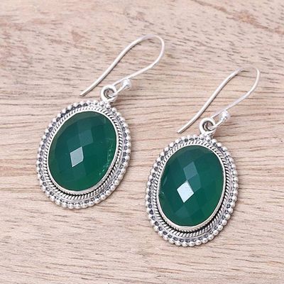 Alternate image for Oval Sterling Silver and Green Onyx Dreamy Dangle Earrings Dreams of Green