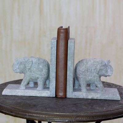 Alternate image for Hand Crafted Soapstone Elephant Bookend Pair Elephant Knowledge