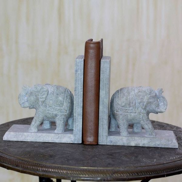 Alternate image for Hand Crafted Soapstone Elephant Bookend Pair Elephant Knowledge