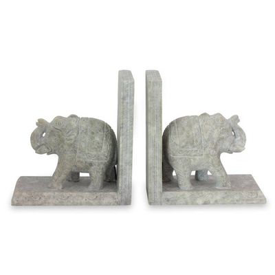 Alternate image for Hand Crafted Soapstone Elephant Bookend Pair Elephant Knowledge