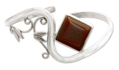 Alternate image for Sterling Silver Cuff Bracelet with Carnelian Floral Jewelry Arabesque