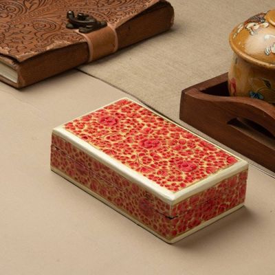 Alternate image for Wood Papier Mache Decorative Box with Hazara Floral Motifs Red Hazara