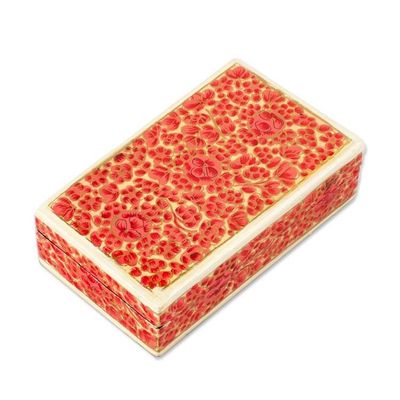 Alternate image for Wood Papier Mache Decorative Box with Hazara Floral Motifs Red Hazara