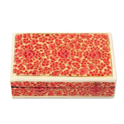 Alternate image for Wood Papier Mache Decorative Box with Hazara Floral Motifs Red Hazara