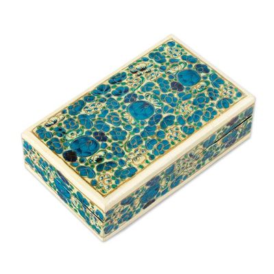 Alternate image for Hazara Floral-Themed Blue Wood Papier Mache Decorative Box Blue Hazara