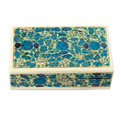 Alternate image for Hazara Floral-Themed Blue Wood Papier Mache Decorative Box Blue Hazara