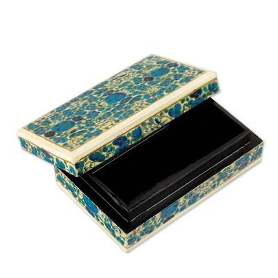 Alternate image for Hazara Floral-Themed Blue Wood Papier Mache Decorative Box Blue Hazara