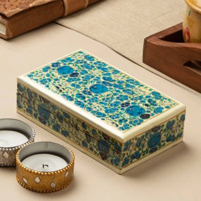 Alternate image for Hazara Floral-Themed Blue Wood Papier Mache Decorative Box Blue Hazara