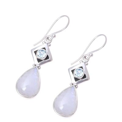 Alternate image for Teardrop Rainbow Moonstone and Blue Topaz Earrings Misty Moods
