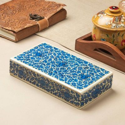 Alternate image for Floral Painted Lacquered Wood Papier Mache Decorative Box Blue Floral Kaleidoscope