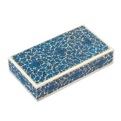 Alternate image for Floral Painted Lacquered Wood Papier Mache Decorative Box Blue Floral Kaleidoscope