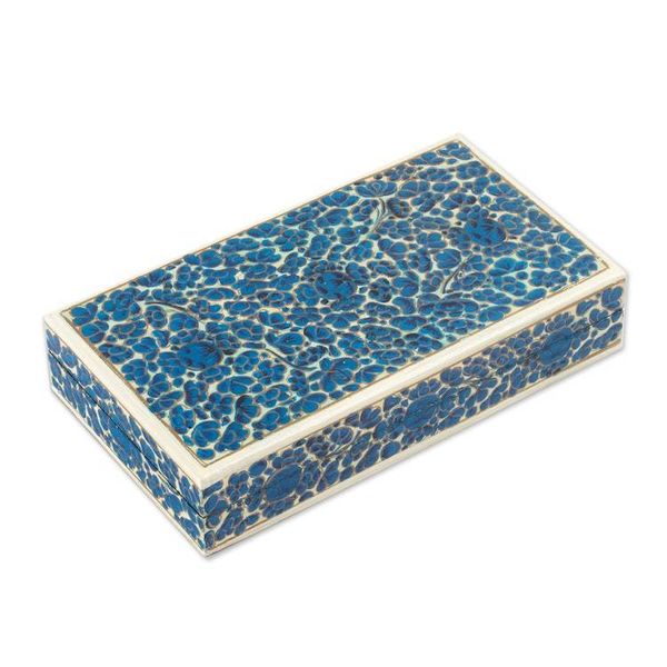 Alternate image for Floral Painted Lacquered Wood Papier Mache Decorative Box Blue Floral Kaleidoscope