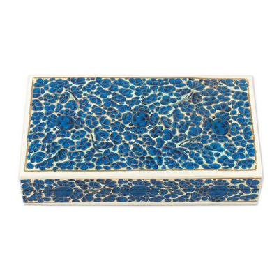Alternate image for Floral Painted Lacquered Wood Papier Mache Decorative Box Blue Floral Kaleidoscope